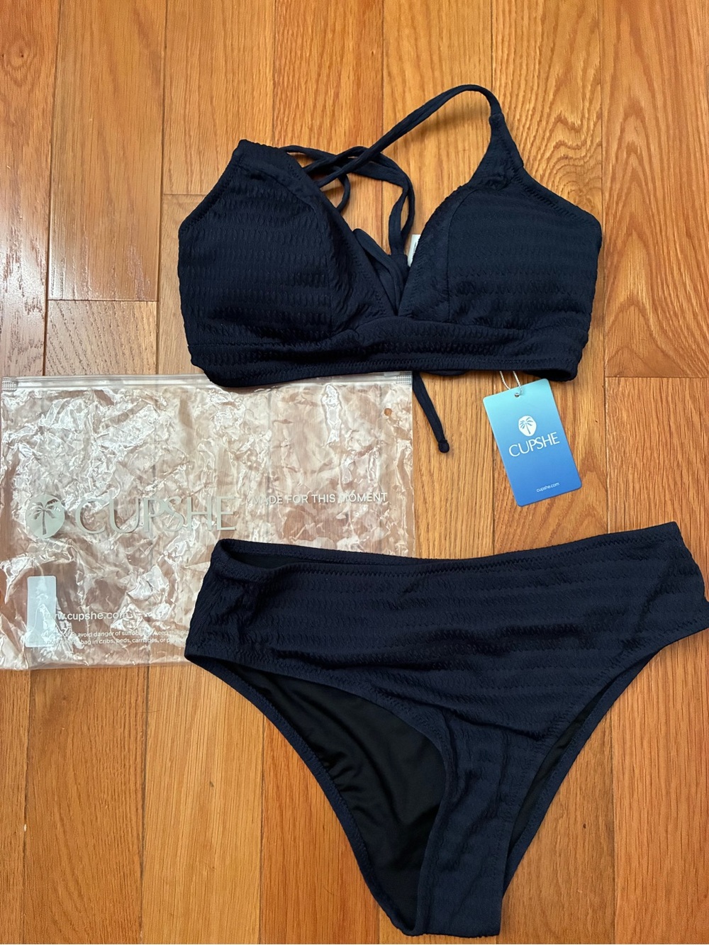 Cupshe Navy Blue Ribbed Swimsuit Bikini Medium - Picture 7 of 7